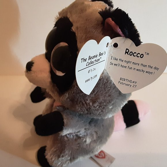 RETIRED Ty Beanie Boos Rocco the Raccoon 6" 2014 plush - Picture 3 of 4